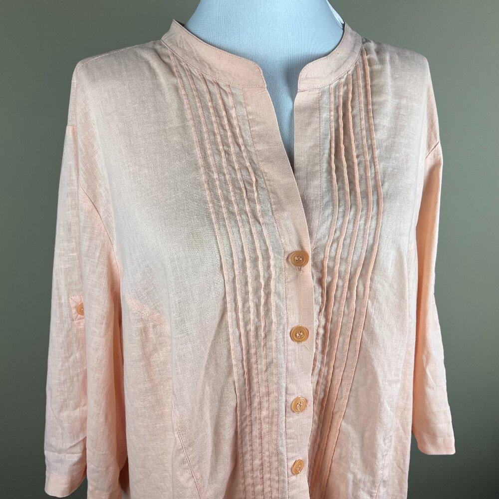Lane Bryant Linen Blend Elbow Sleeve Blouse Plus Size 18/20 Orange Peach